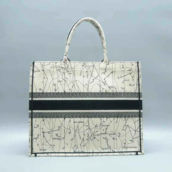 100% Authentic DIOR Book Tote Beige&Black Cloth Shoulder Bag 2152-113024 - Picture 2 of 12